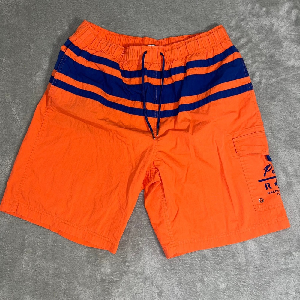 Vintage Polo Ralph Lauren Men's Orange Striped Swim Trunks Shorts L Large